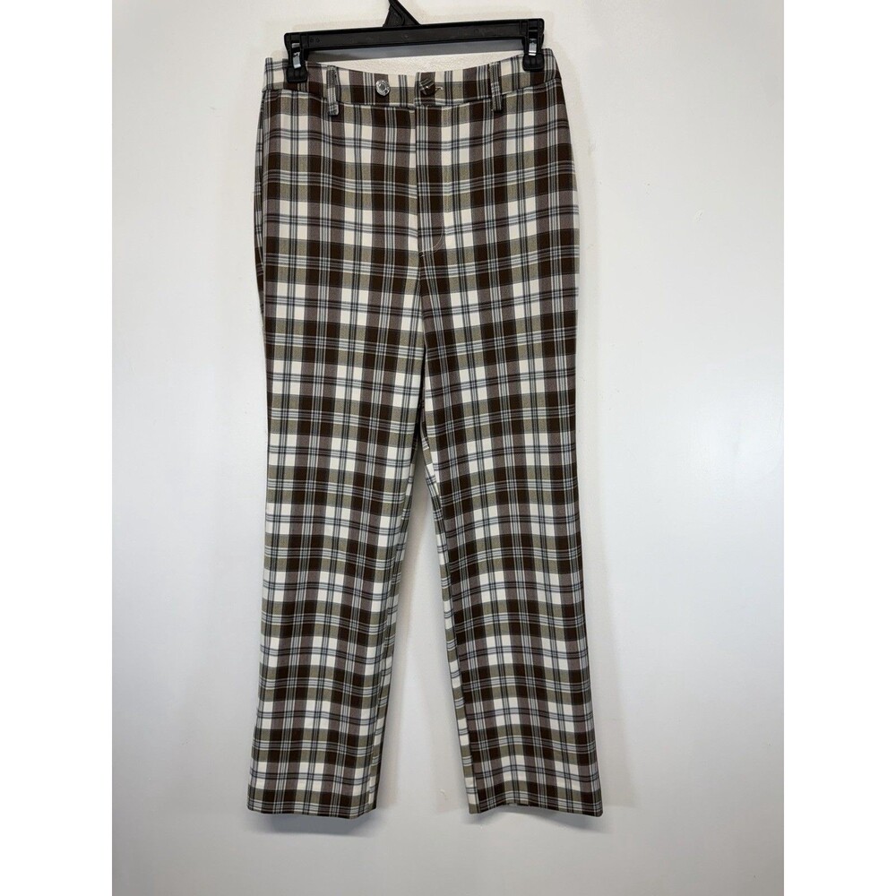 Reformation Y2K Women’s Franklin brown Plaid Straight Leg Pants Rayon Sz 2 - Picture 3 of 16